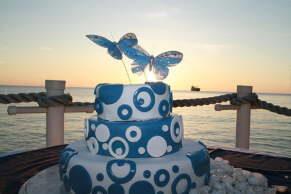 A Beautiful Wedding Cake Prepared by the Wharf Restaurant